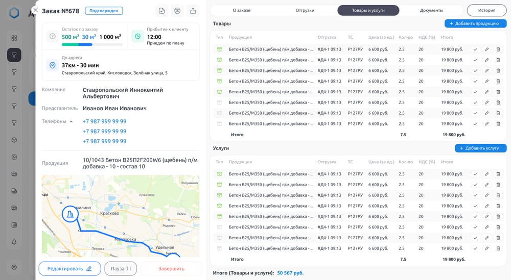 Оформление заказа на бетон — товары, услуги, объёмы и доставка