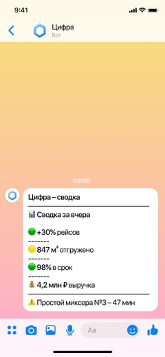 Max-бот Цифра — сводка по бетонному заводу для собственника